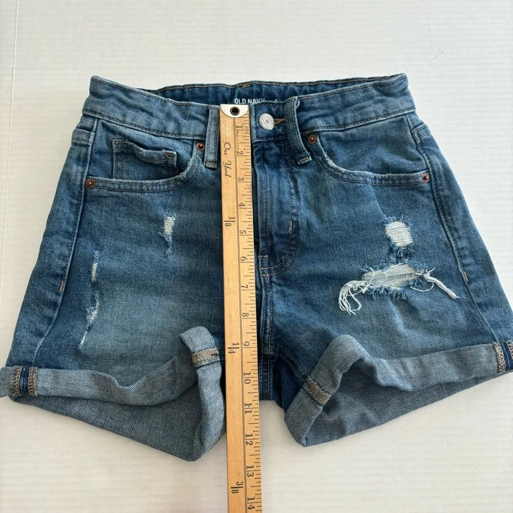 Old Navy O.G. Straight Cuffed Jean Shorts‎ High Rise Stretch Distressed Size 0